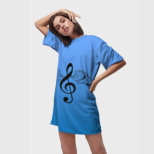 Женская длинная футболка Скрипичный ключ и крылья ноты / 3D-принт – фото 3