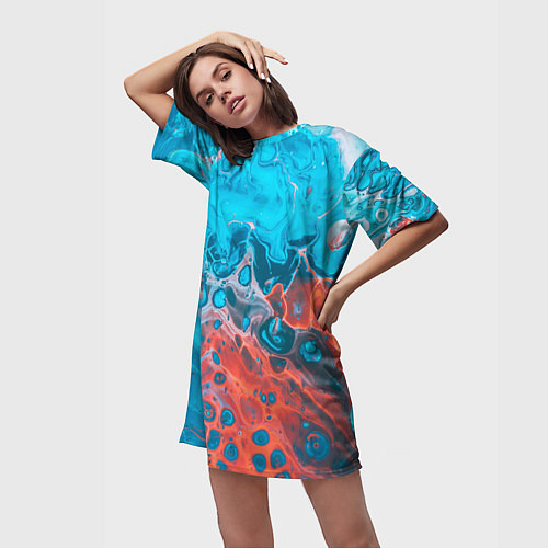 Женская длинная футболка Цветные разводы / 3D-принт – фото 3
