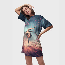 Футболка женская длинная Танцующая с цветами ведьма, цвет: 3D-принт — фото 2