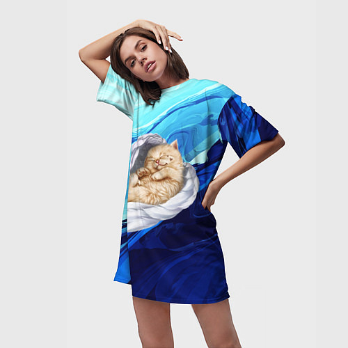 Женская длинная футболка Котик Ангелочек / 3D-принт – фото 3