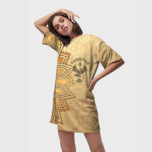 Женская длинная футболка Дагестан в золоте / 3D-принт – фото 3