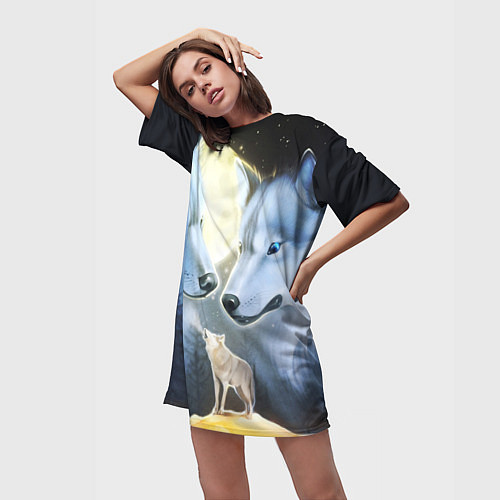 Женская длинная футболка ВОЛК В НОЧИ D / 3D-принт – фото 3