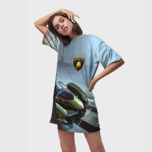 Женская длинная футболка Lamborghini - motorsport extreme / 3D-принт – фото 3