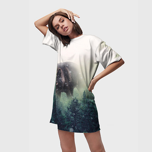Женская длинная футболка Волк / 3D-принт – фото 3