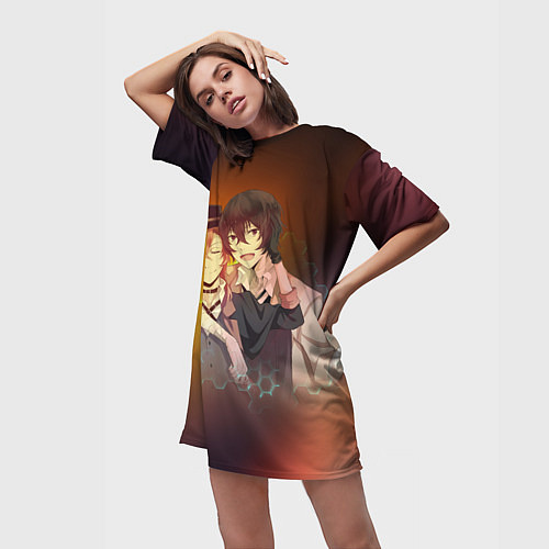 Женская длинная футболка Дазай и Чуя / 3D-принт – фото 3
