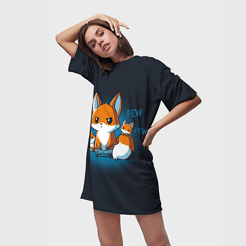 Женская длинная футболка Лисы-геймеры / 3D-принт – фото 3