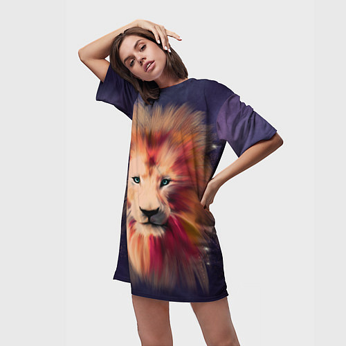 Женская длинная футболка Звездный Лев / 3D-принт – фото 3