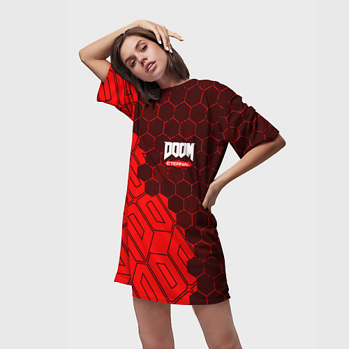 Женская длинная футболка DOOM ETERNAL ДУМ ЭТЕРНАЛ / 3D-принт – фото 3