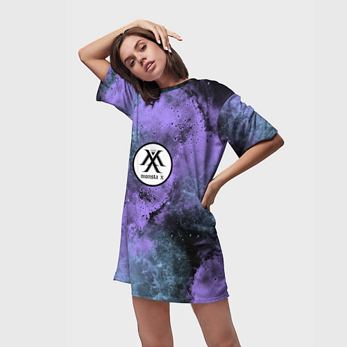 Женская длинная футболка MONSTA X / 3D-принт – фото 3