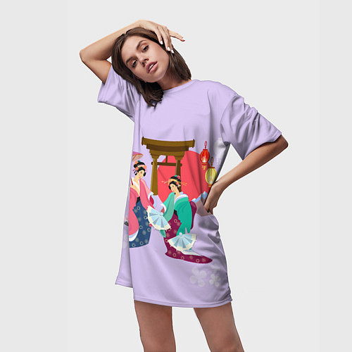 Женская длинная футболка Geishas / 3D-принт – фото 3