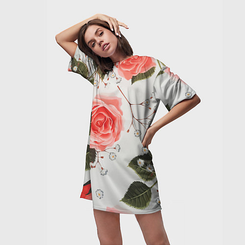 Женская длинная футболка Нежные розы / 3D-принт – фото 3