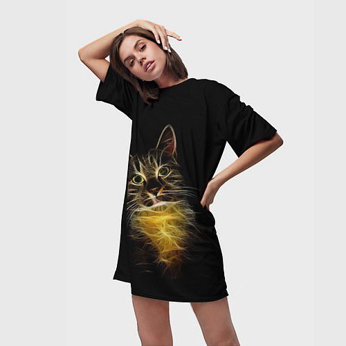 Женская длинная футболка Дымчато-световой кот / 3D-принт – фото 3