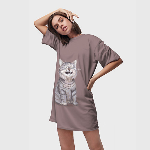 Женская длинная футболка Котёнок ыыы / 3D-принт – фото 3
