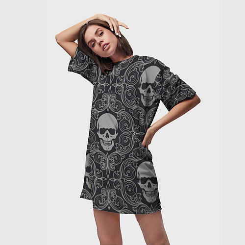Женская длинная футболка Skulls / 3D-принт – фото 3