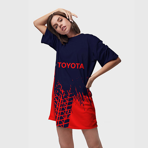 Женская длинная футболка TOYOTA ТОЙОТА / 3D-принт – фото 3