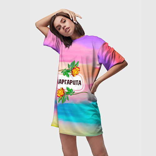 Женская длинная футболка Маргарита / 3D-принт – фото 3