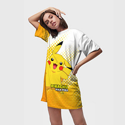 Футболка женская длинная Pikachu Pika Pika, цвет: 3D-принт — фото 2