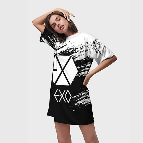 Женская длинная футболка EXO BAND / 3D-принт – фото 3