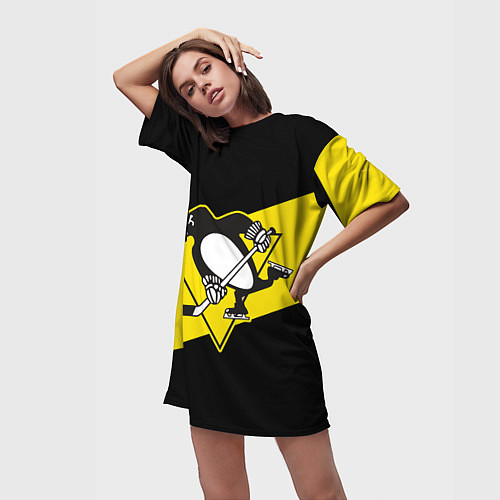 Женская длинная футболка Питтсбург Пингвинз / 3D-принт – фото 3