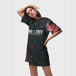 Футболка женская длинная Startrek iron logo and space, цвет: 3D-принт — фото 2