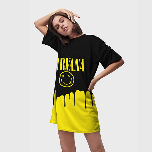 Женская длинная футболка Nirvana / 3D-принт – фото 3