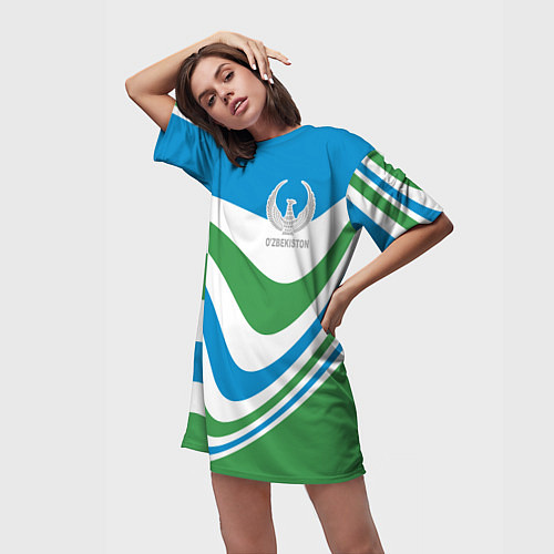 Женская длинная футболка Узбекистан - герб страны / 3D-принт – фото 3