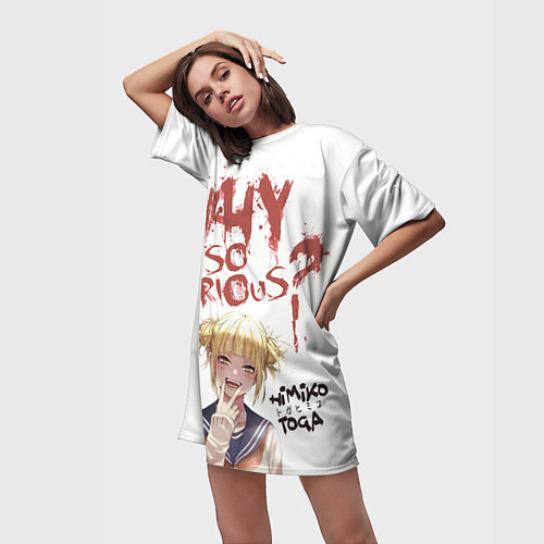 Женская длинная футболка Химико, почему ты такой серьезный? / 3D-принт – фото 3