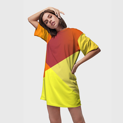 Женская длинная футболка Оранжевые углы / 3D-принт – фото 3