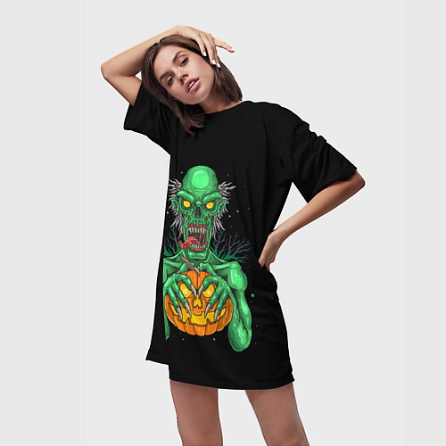 Женская длинная футболка Halloween Zombie / 3D-принт – фото 3