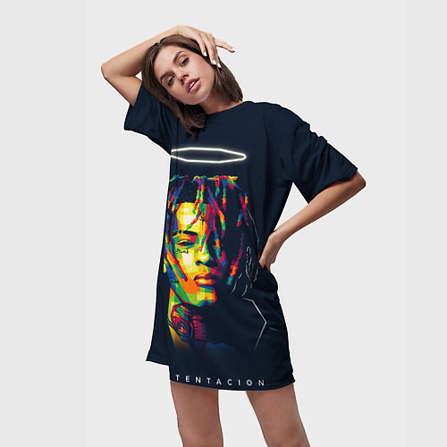 Женская длинная футболка XXXTENTACION / 3D-принт – фото 3