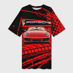 Футболка женская длинная PORSCHE, цвет: 3D-принт