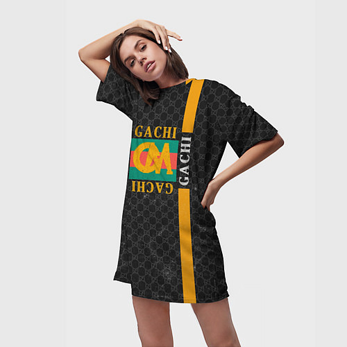 Женская длинная футболка Gachi Gucci / 3D-принт – фото 3