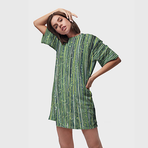 Женская длинная футболка Зеленый бамбук / 3D-принт – фото 3
