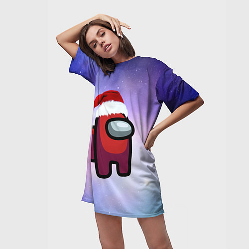 Женская длинная футболка Новогодний Among us / 3D-принт – фото 3