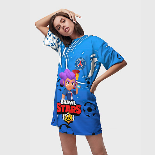 Женская длинная футболка BRAWL STARS SHELLY PSG / 3D-принт – фото 3