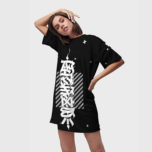 Женская длинная футболка CYBER calligraphy / 3D-принт – фото 3