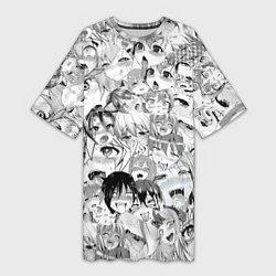 Футболка женская длинная Ahegao monochrome, цвет: 3D-принт