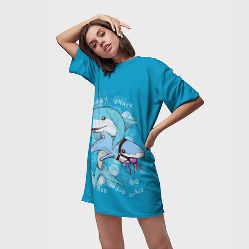 Женская длинная футболка Dady Shark / 3D-принт – фото 3
