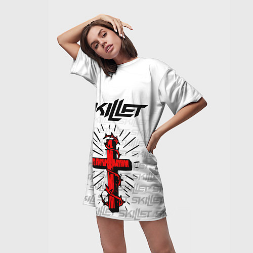 Женская длинная футболка SKILLET / 3D-принт – фото 3