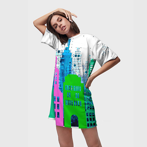 Женская длинная футболка Город / 3D-принт – фото 3