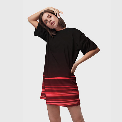Женская длинная футболка Красное и Черное / 3D-принт – фото 3
