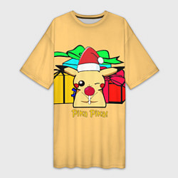 Футболка женская длинная New Year Pikachu, цвет: 3D-принт