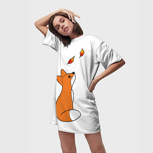 Женская длинная футболка Лиса С Листиками / 3D-принт – фото 3