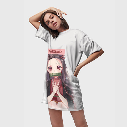 Женская длинная футболка Nezuko / 3D-принт – фото 3