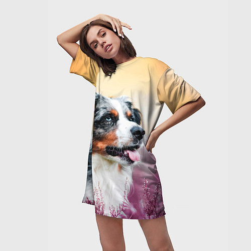 Женская длинная футболка Австралийская Овчарка / 3D-принт – фото 3