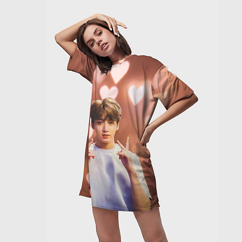 Женская длинная футболка JUNGKOOK BTS / 3D-принт – фото 3