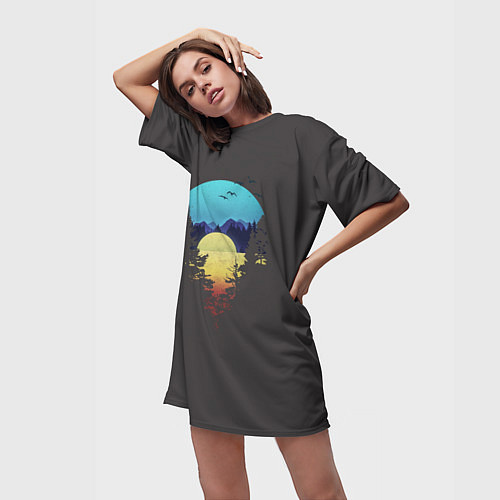 Женская длинная футболка Закат / 3D-принт – фото 3