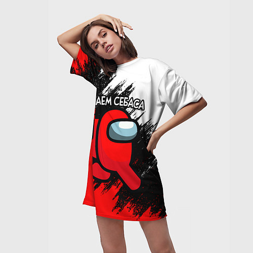 Женская длинная футболка ДЕЛАЕМ СЕБАСА - AMONG US / 3D-принт – фото 3