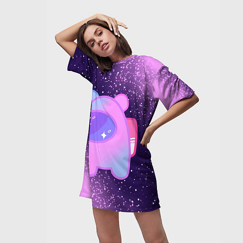 Женская длинная футболка AMONG US - SPACE / 3D-принт – фото 3