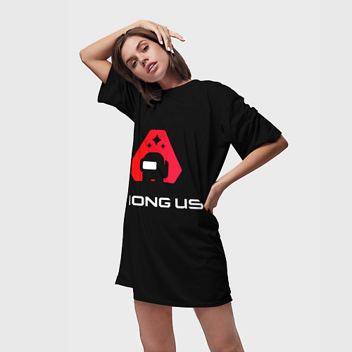 Женская длинная футболка Among Us Логотип / 3D-принт – фото 3